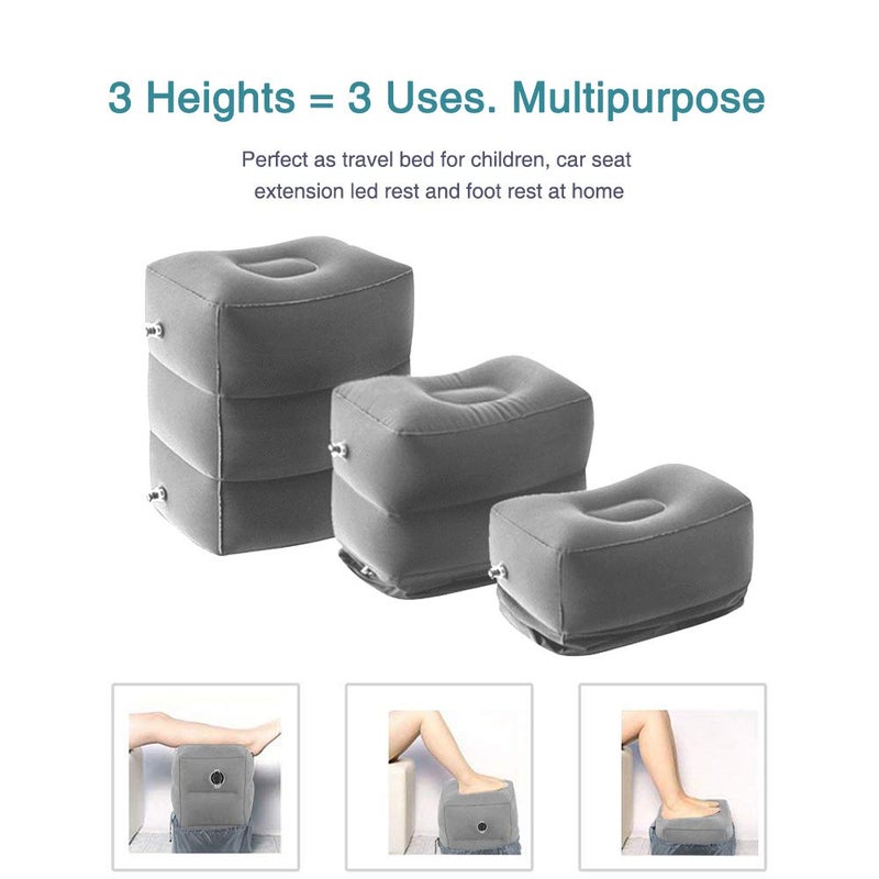 ZIQIAN Inflatable Travel Foot Rest Pillow Portable Adjustable Three Layers Height Foot Stool for Airplanes, Cars, Home, Trains, Office to Lay Down or Sleep on Long Flights with Pumpï¼ˆGray 1PACK - Image 4
